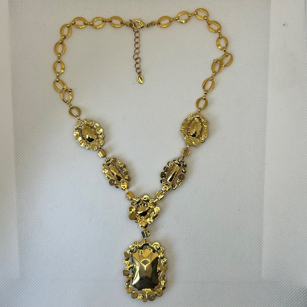 Vintage Kenneth Jay Lane necklace Gold Tone Swarovski Style Crystals Moon Star - Picture 3 of 6